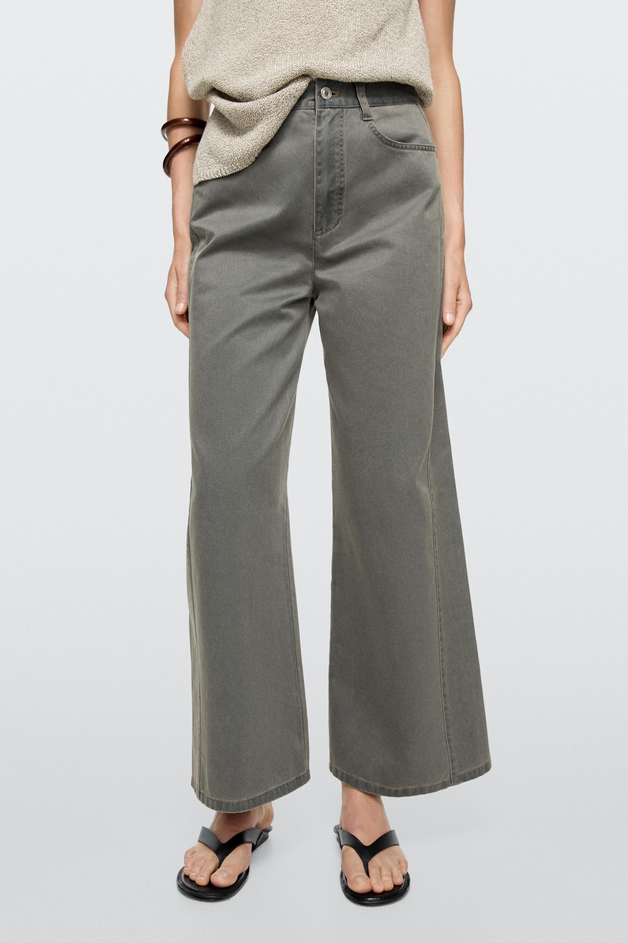 Wide-leg cotton jeans with denim detail